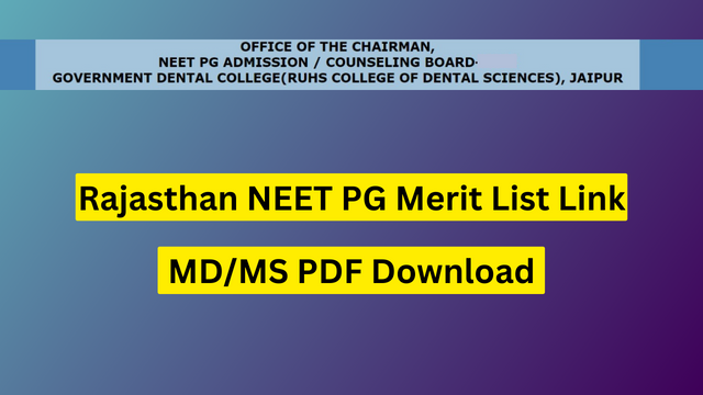 Rajasthan NEET PG Merit List